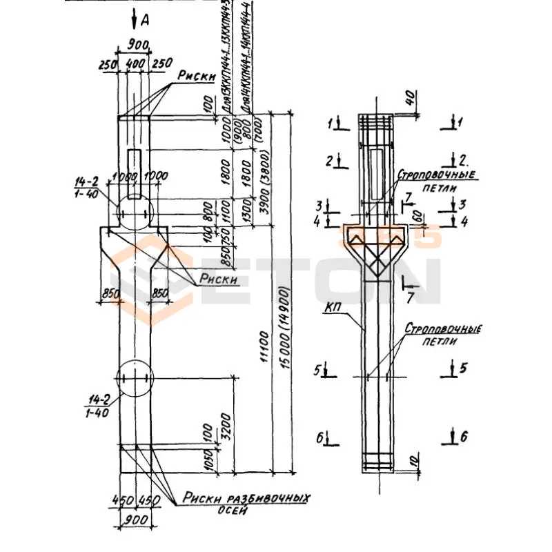 Колонны крановые с проходами Серия 1.424.1-6/89 13ККП 144-3,4 с