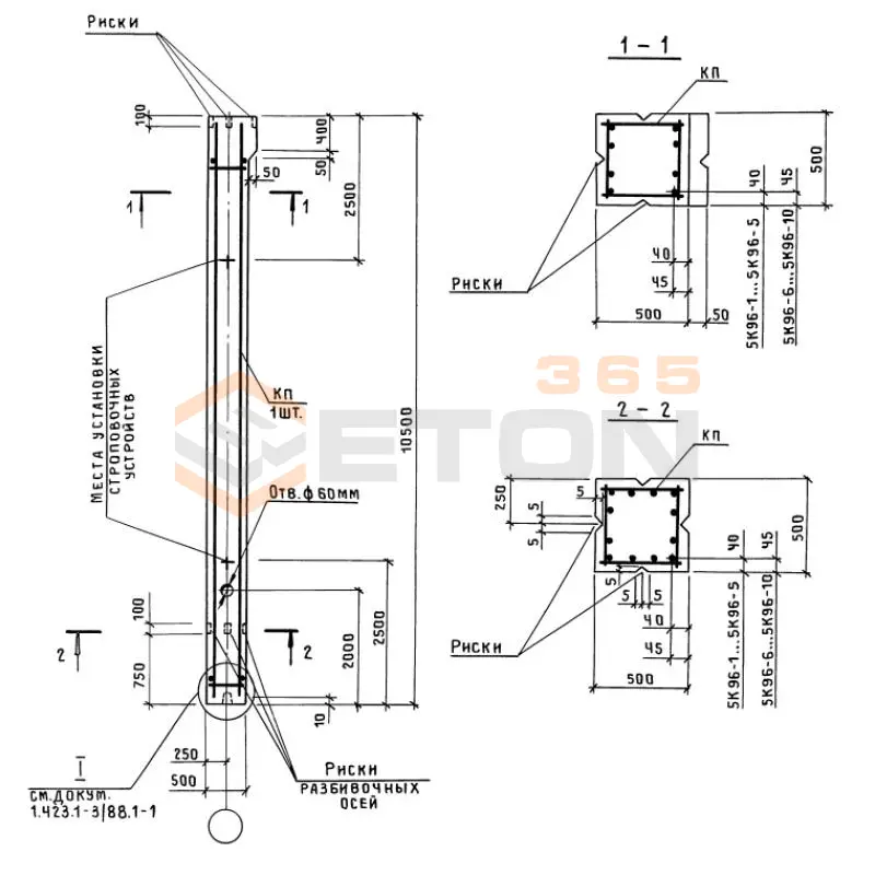 Колонны железобетонные Серия 1.423.1-3/88 5К 96-5 м4