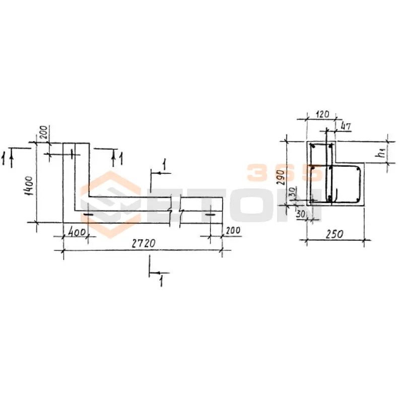Перемычки угловые несущие ПГУ серия 1.038.1-1 ( 1.138-10, ИИ 03-02, ГОСТ 948-84, 1.139-1 ) 2ПГУ 27/14-26