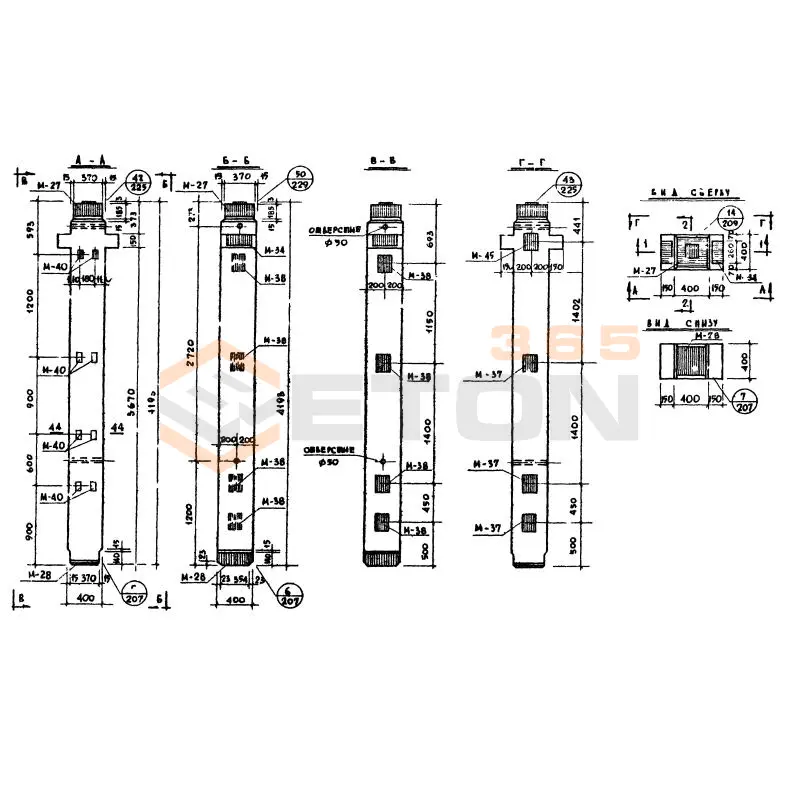 Колонны сечением 400х400 Серия ИИ 04-2 К2Л 42-42-4 а