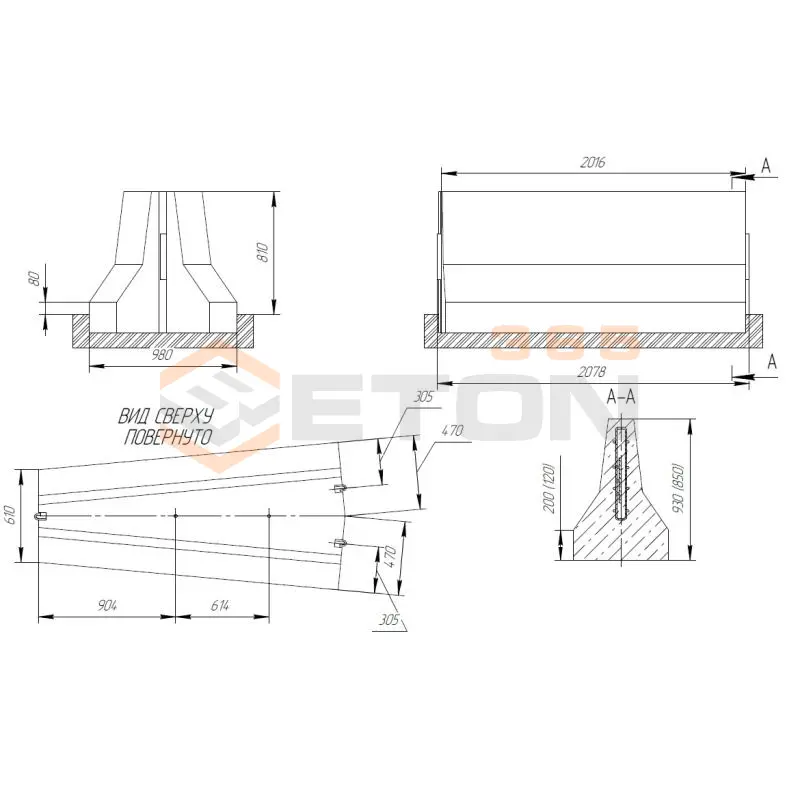 Блоки переходные парапетного двухстороннего ограждения ТУ 5899-002-61548960-2010 12ДД-ТУ 5899-002-2010/400-0,93(0,81) пс