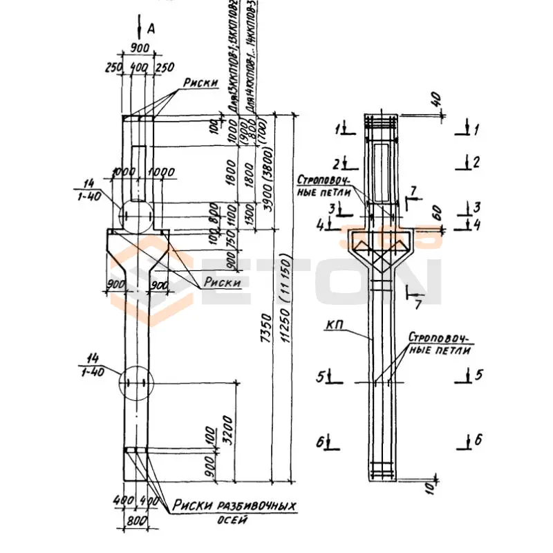 Колонны крановые с проходами Серия 1.424.1-6/89 14ККП 108-2,4