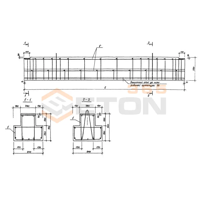 Прогоны железобетонные таврового сечения П Серия 1.225-2 П 52-30
