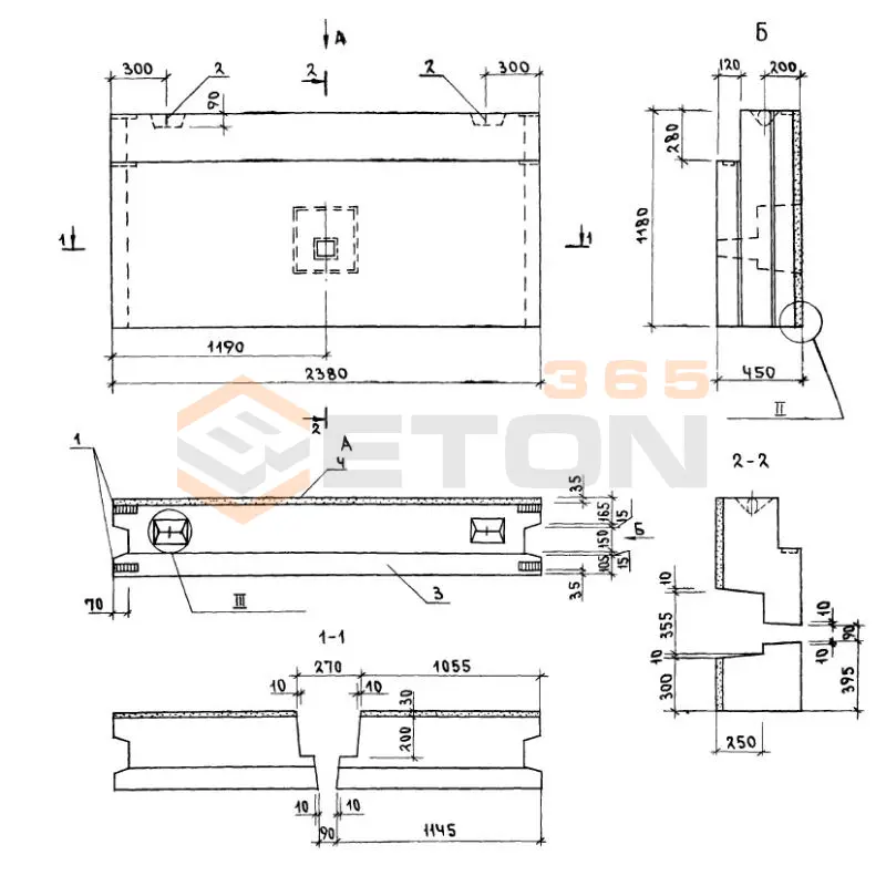 Блоки наружных стен Серия 1.133.1-7 7БН 24-12-45-7,5 пб