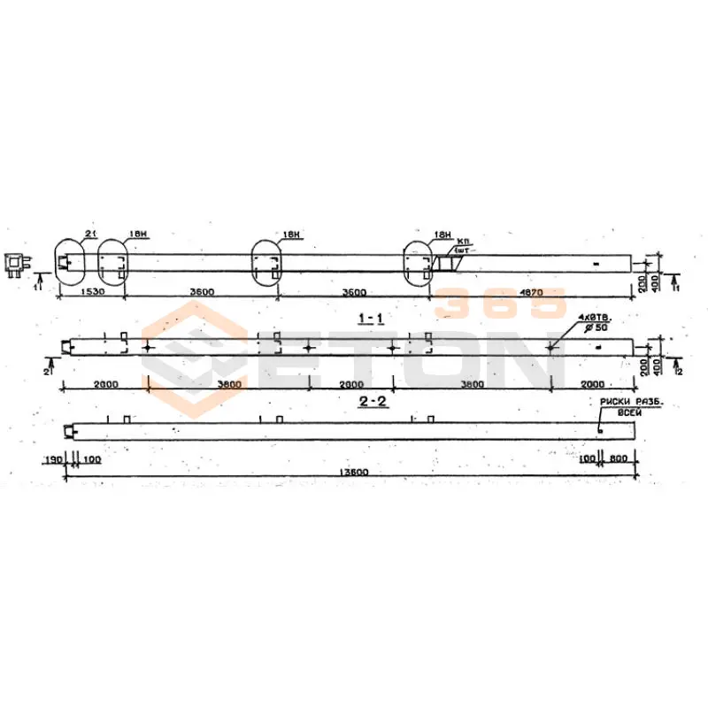 Колонны сечением 400х400 мм для зданий с высотами этажей 3,6 м Серия 1.020.1-2с/89 5КН 36-136-6 н