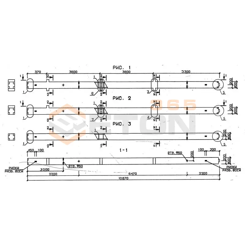 Колонны для зданий с высотой этажа 3,6 м серия 1.020-1/87 ( 1.020.1-7, 1.020-1/83, ИИ 04-1, 1.020.1-3пв ) 3КБО 4-36-2-6 пв