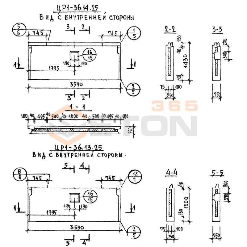 Панели наружных цокольных стен Серия 1.117-9 ЦР 1-36-14-25 (1.117-9)