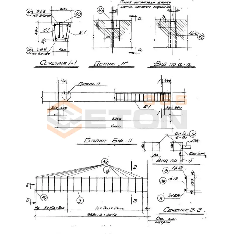 Балки фундаментные серия КЭ 01-15 ( КЭ 01-01 ) БФ 11