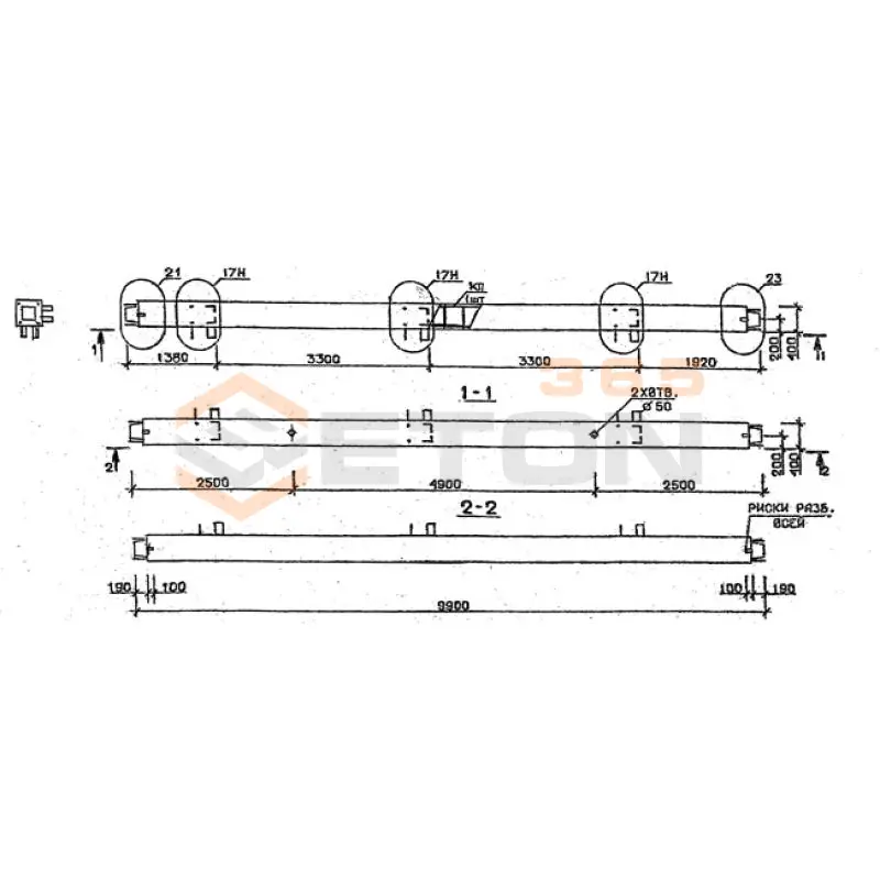 Колонны сечением 400х400 мм для зданий с высотами этажей 3,3 м Серия 1.020.1-2с/89 5КС 33-99-7 н