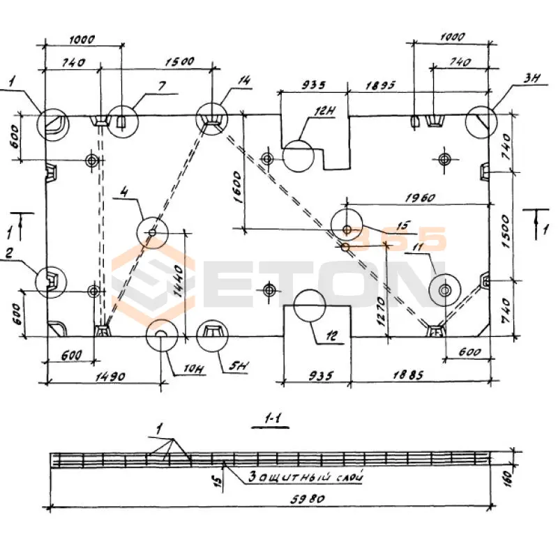 Панели перекрытий сплошные Серия 1.100.1-7 П 30-60-16-4,5-4