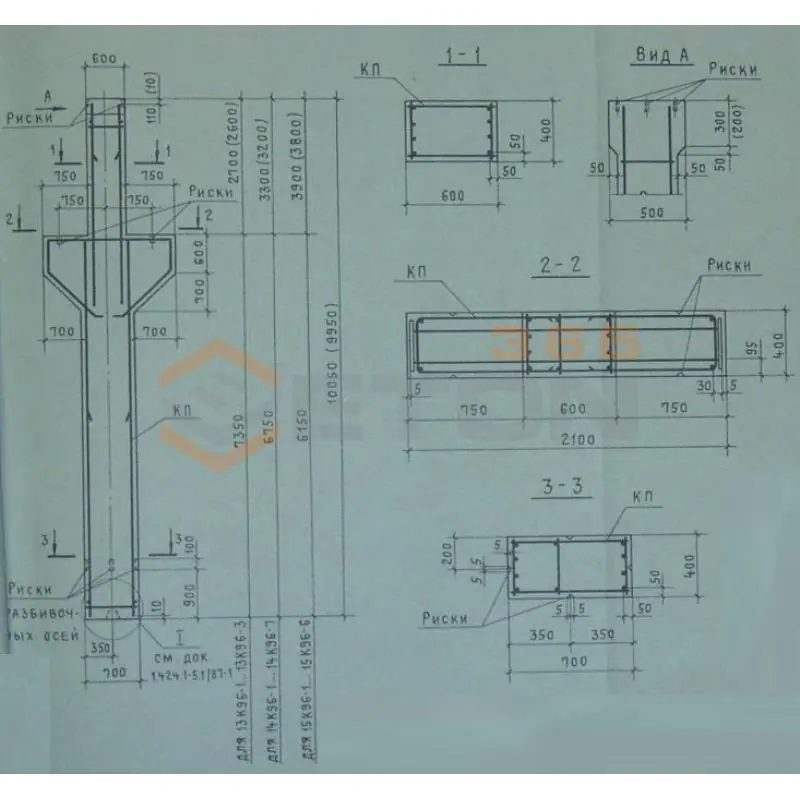 Колонны для зданий высотой 8,4; 9,6 и 10,8 м Серия 1.424.1-5 15К 96-4 с