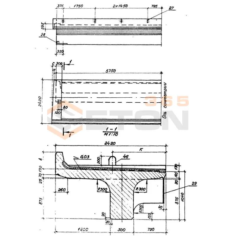 Балки ребристые пролетного строения Серия 3.501.1-146 Б 115 к2 м1 АII
