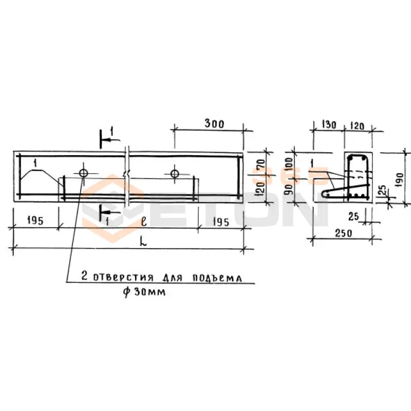 Перемычки фасадные ПФ серия 1.038.1-1 ( 1.138-10, ИИ 03-02, ГОСТ 948-84, 1.139-1 ) 6ПФ 25-8