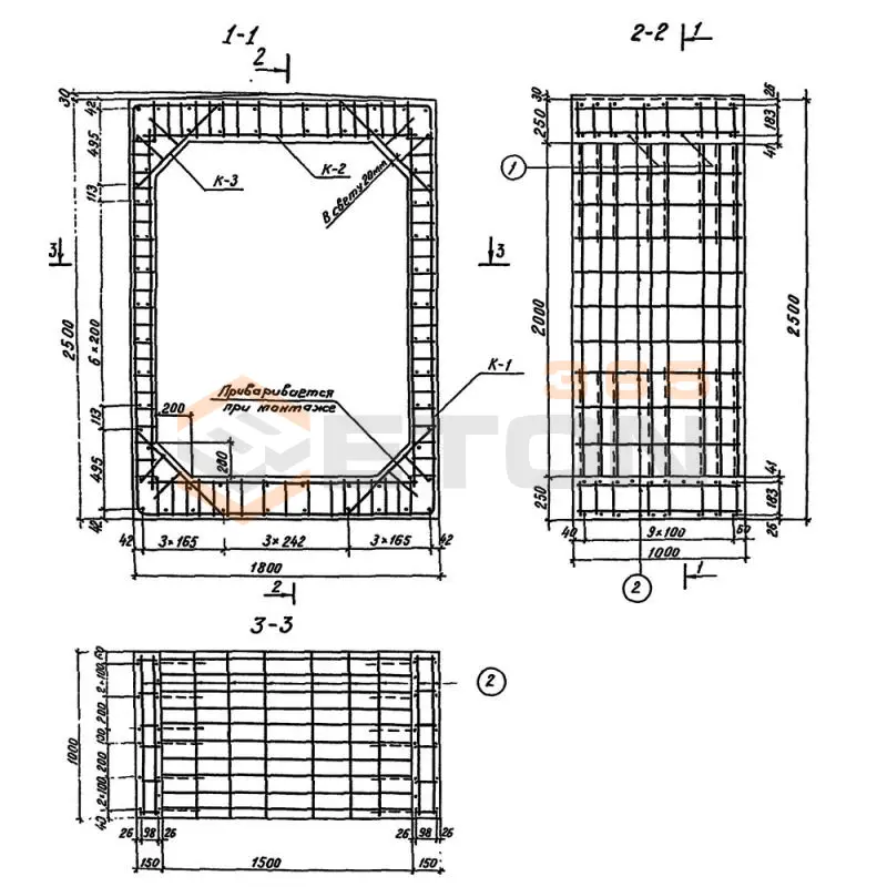 Звенья железобетонные прямоугольные сборные водопропускных труб для железных и автомобильных дорог серия 3.501.1-177.93 (3.501-104, 3.501.1-126) Блок 88