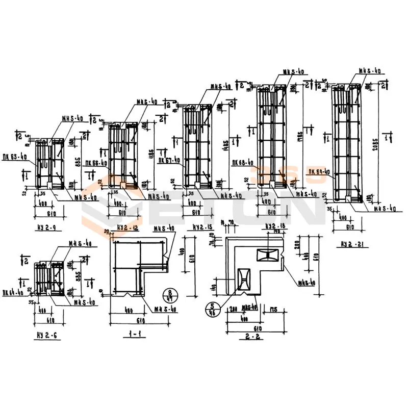Панели стеновые керамзитобетонные толщиной 40 см Серия ИИ 04-5 НУ 2-21