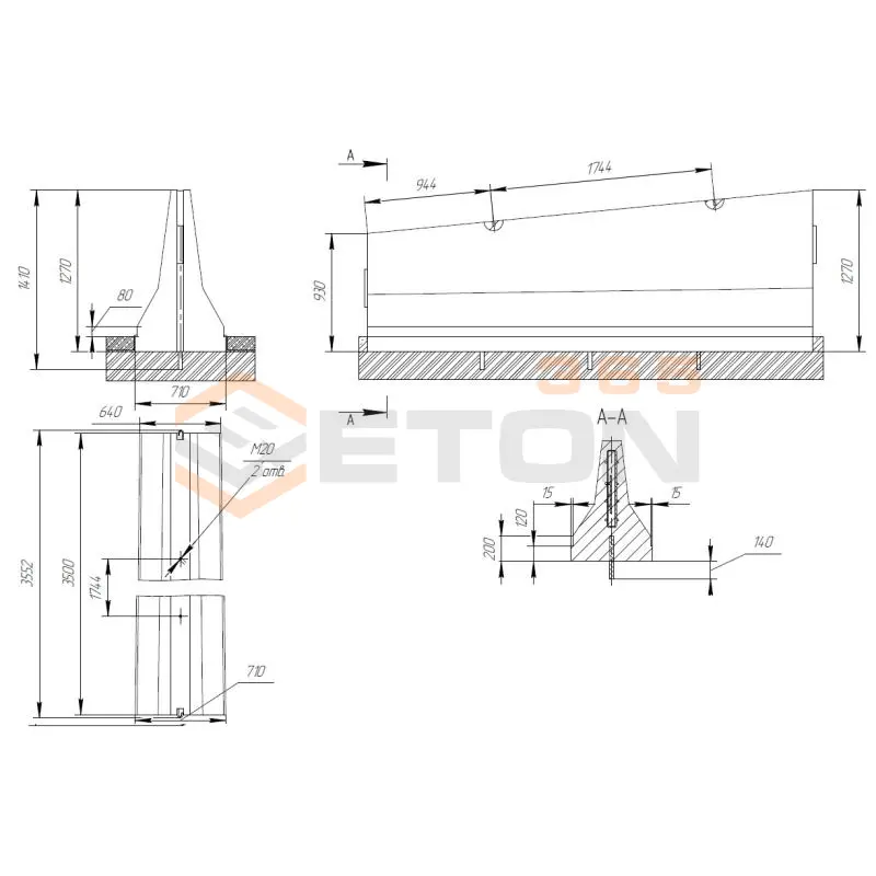 Блоки переходные парапетного двухстороннего ограждения ТУ 5899-002-61548960-2010 12МД-ТУ 5899-002-2010/400(600)-1,27-0,93(1,15-0,81) пвс