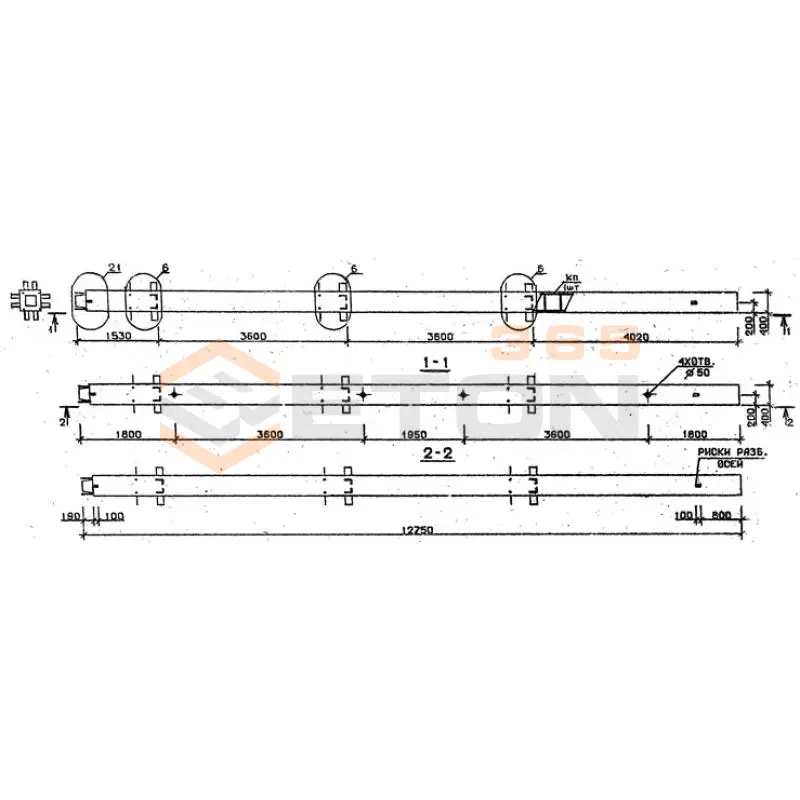Колонны сечением 400х400 мм для зданий с высотами этажей 3,6 м Серия 1.020.1-2с/89 2КН 36-128-13