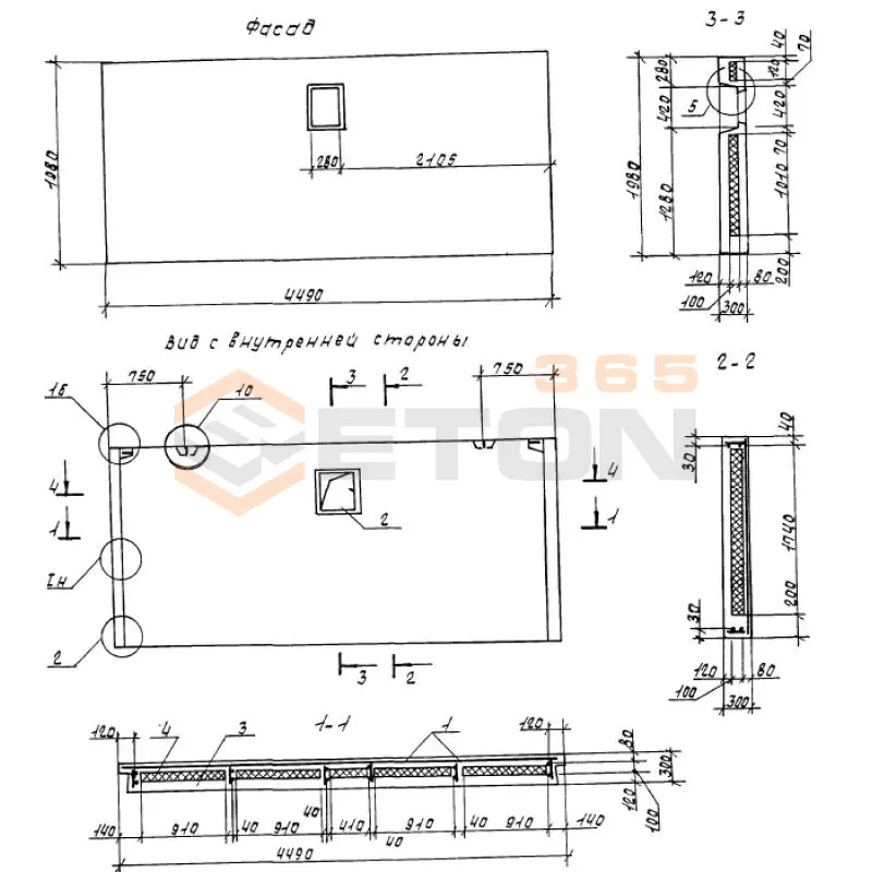 Панели наружных цокольных стен Серия 1.100.1-7 3НЦ 45-20-30-200 т