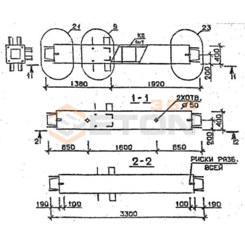 Колонны сечением 400х400 мм для зданий с высотами этажей 3,3 м Серия 1.020.1-2с/89 3КС 33-33-14 с