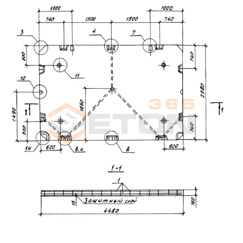 Панели перекрытий сплошные Серия 1.100.1-7 П 45-30-16-3-4 б