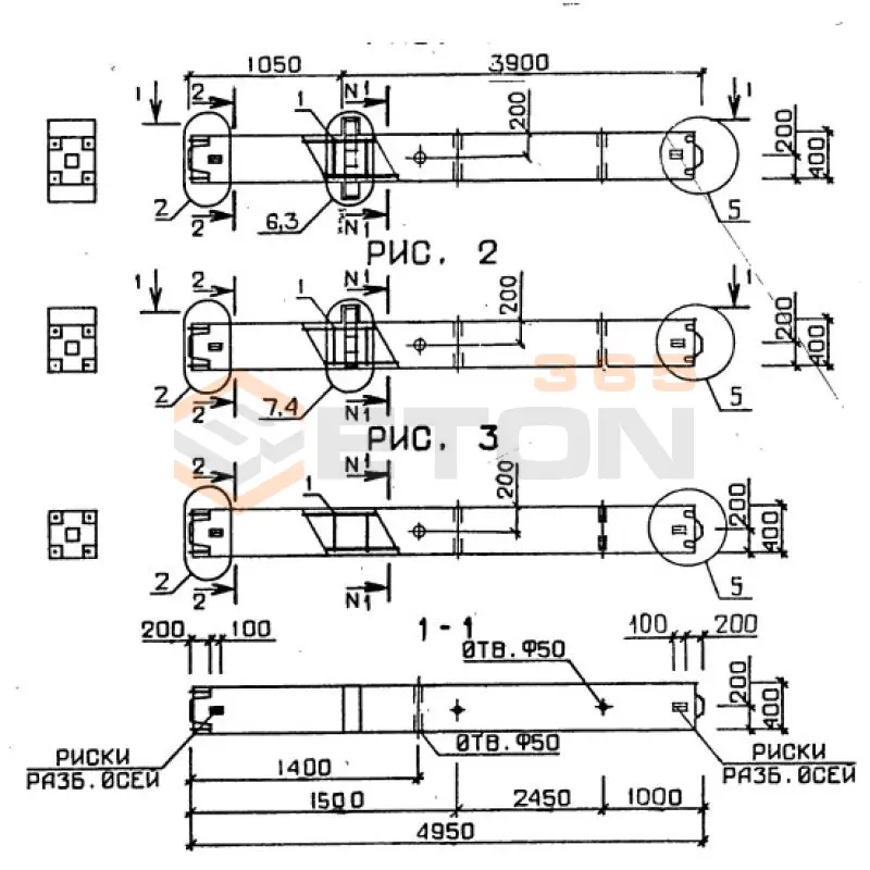 Колонны для зданий с высотой этажа 4,2 м серия 1.020-1/87 ( 1.020.1-7, 1.020-1/83, ИИ 04-1, 1.020.1-3пв ) 1КН 4-42-3 пв