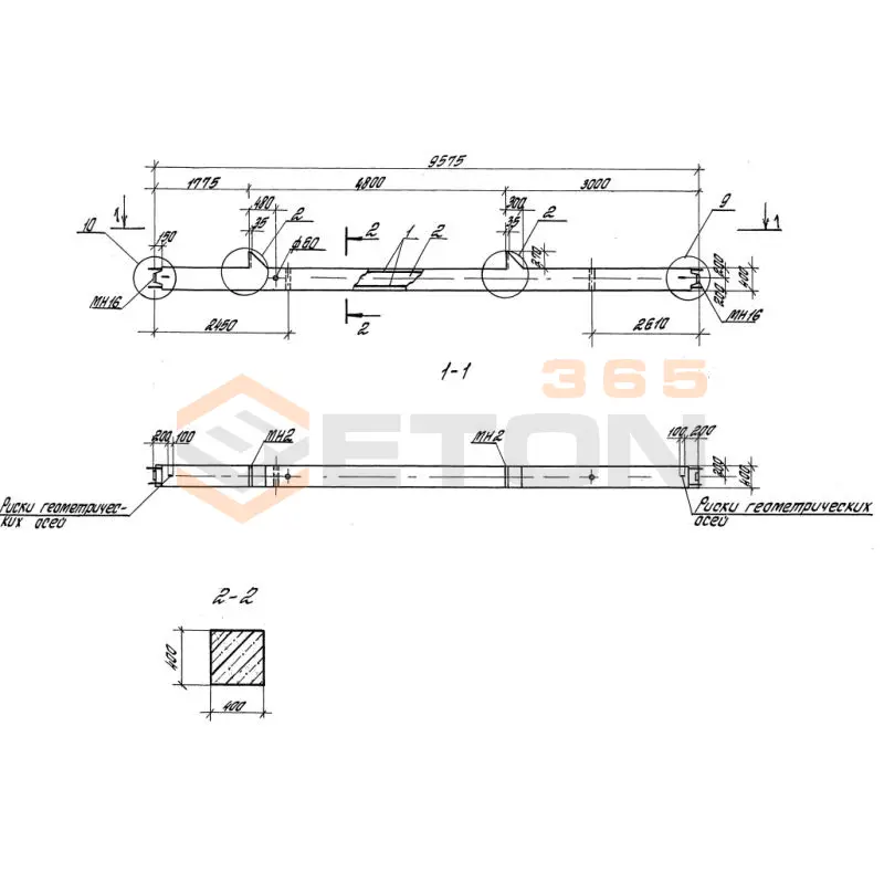 Колонны железобетонные. Высота этажей 4,8 и 6,0 м серия 1.420-35.95 ( 1.420-12, ИИ 23-3/70, ИИ 23-2/70, ИИ 23-1/70 ) К 19-3