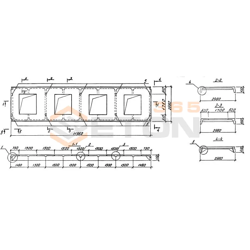 Плиты ребристые Серия 1.465.1-3/80 1ПФ 12-4 АтVскт-5 н (1.465.1-3/80)