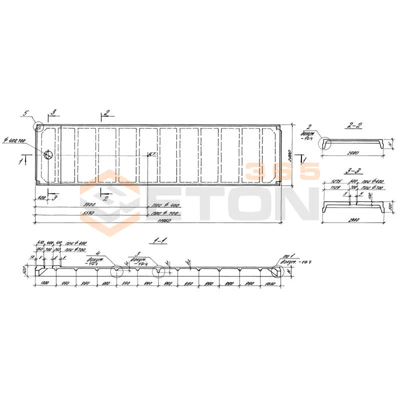 Плиты ребристые Серия 1.465.1-3/80 2ПВ 12-8 АIIIвт-7 п (1.465.1-3/80)
