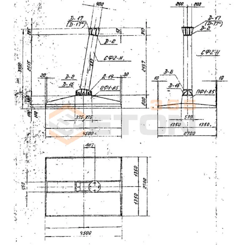Фундаменты под анкерно-угловые опоры составные и составные со сварным и болтовым присоединением Серия 3.407-115 ФС 2 А5с-48