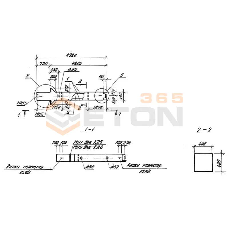Колонны железобетонные. Высота этажей 6,0 и 7,2 м серия 1.420-35.95 ( 1.420-12, ИИ 23-3/70, ИИ 23-2/70, ИИ 23-1/70 ) К 26-2