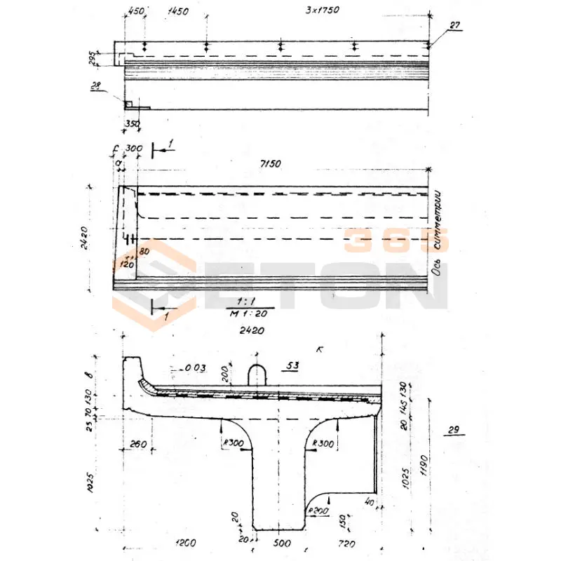 Балки ребристые пролетного строения Серия 3.501.1-146 Б 143 м1 АII