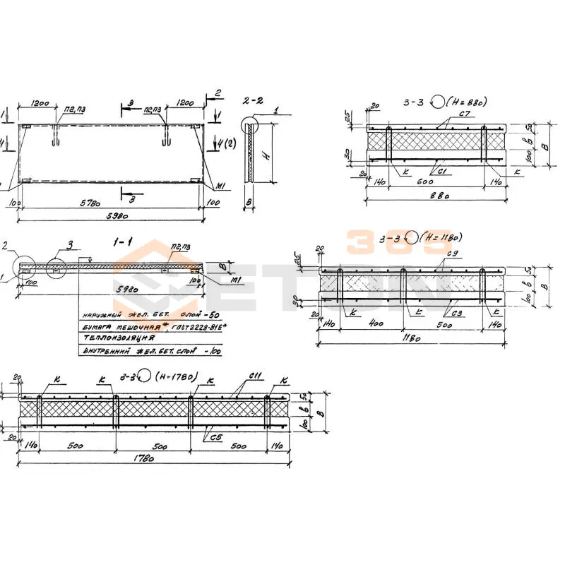 Панели стеновые трехслойные Серия 1.432-12 ПСТ 50/1,2-6-22