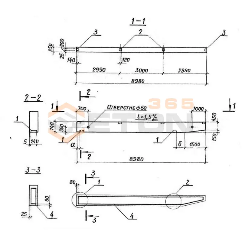 Балки навеса Серия 3.019.1-1 1БН 9-3