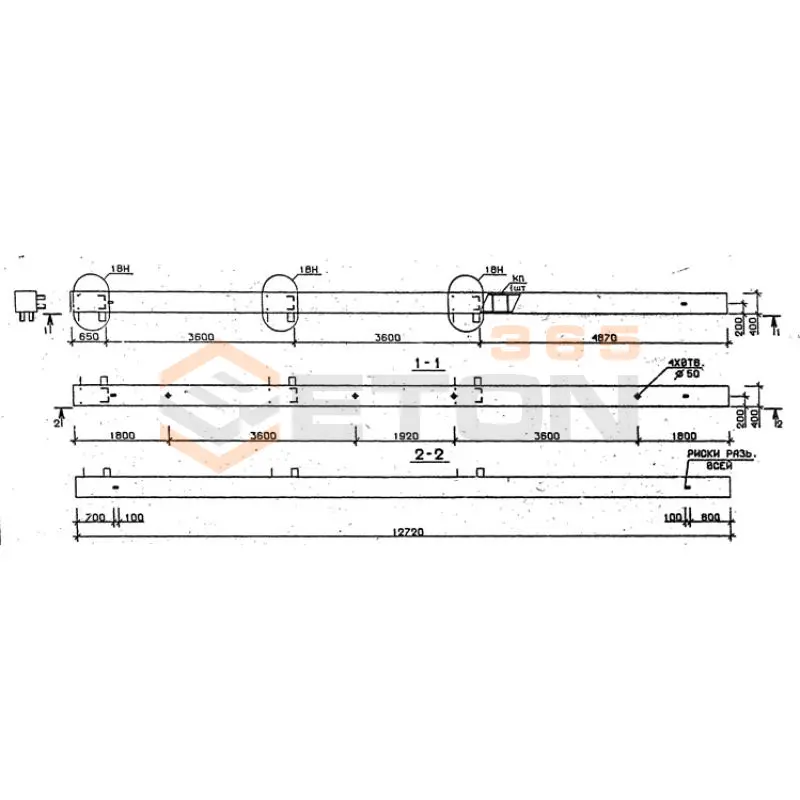 Колонны сечением 400х400 мм для зданий с высотами этажей 3,6 м Серия 1.020.1-2с/89 5КБ 36-127-7 сн
