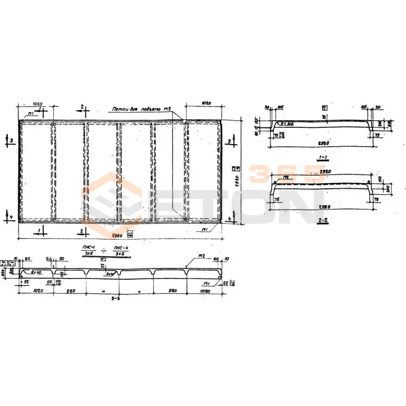 Плиты ребристые Серия ПК 01-74/62 ПНС 3-3-6 (ПК 01-74/62)