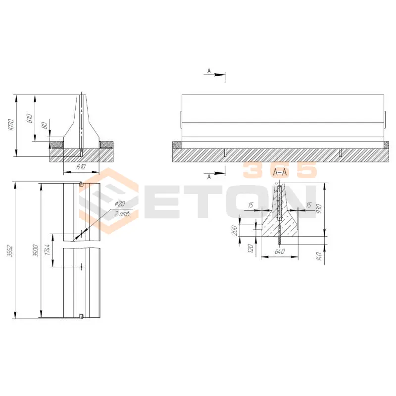 Блоки парапетного двухстороннего ограждения ТУ 5899-002-61548960-2010 12МД-ТУ 5899-002-2010/400-0,93(0,81)