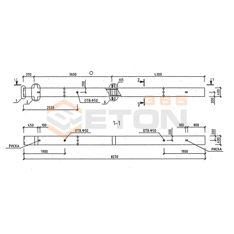 Колонны для зданий с высотой этажа 3,6 м серия 1.020-1/87 ( 1.020.1-7, 1.020-1/83, ИИ 04-1, 1.020.1-3пв ) 2КБО 4-36-4,3