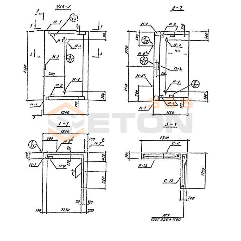 Уголковые элементы встроенных лестничных клеток Шифр 789-04 УЛВ 4
