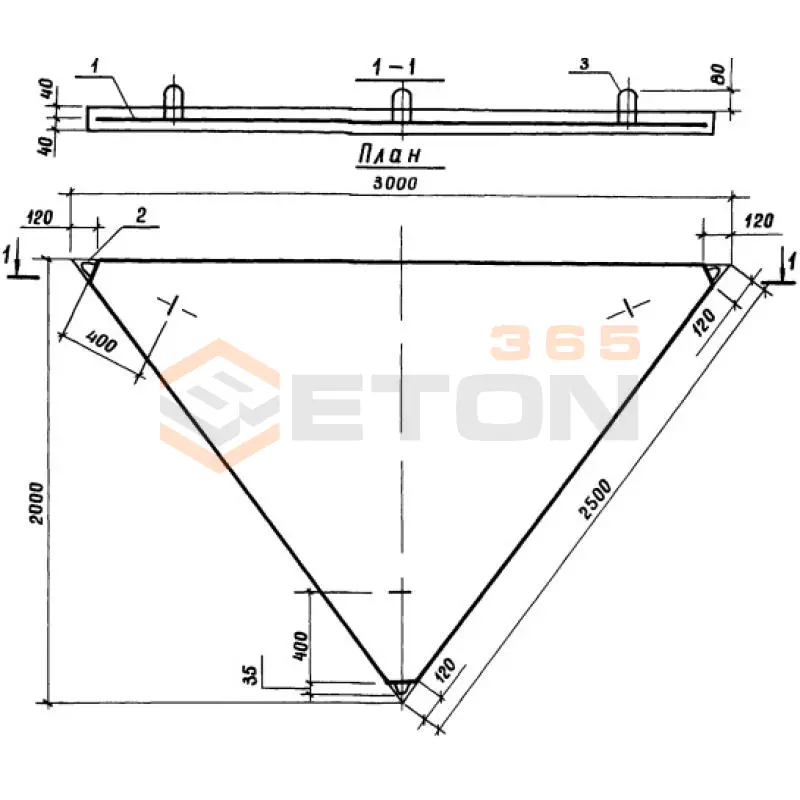 Плиты плоские треугольные Серия 3.820-6 ТП 25