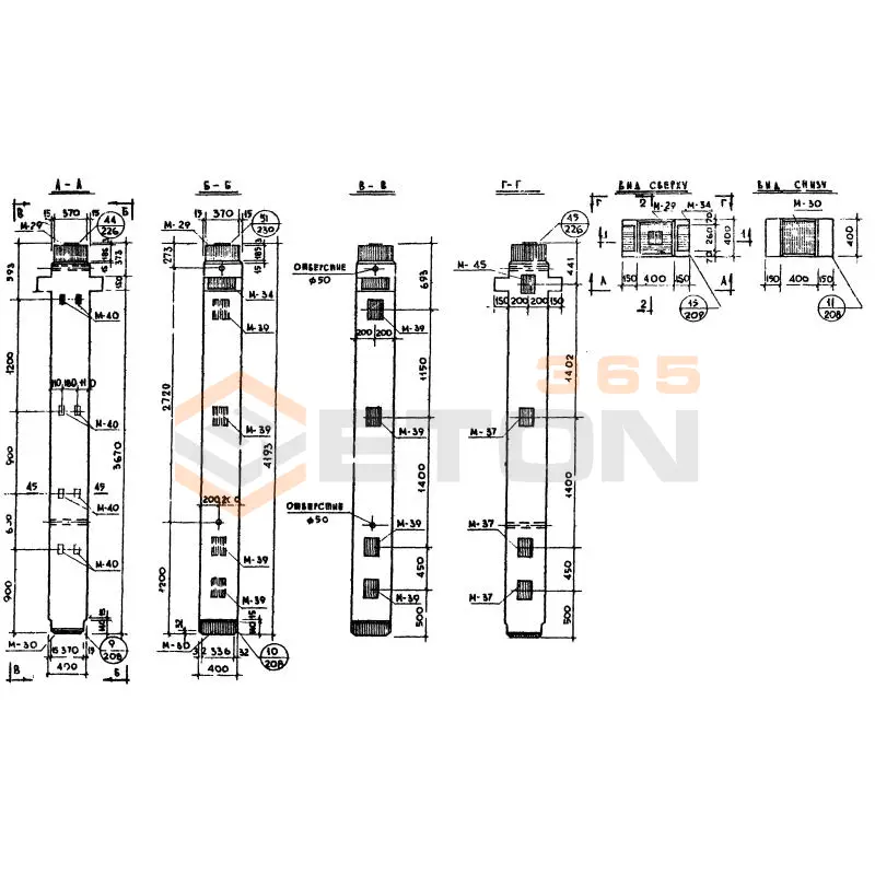 Колонны сечением 400х400 Серия ИИ 04-2 К2Л 60-42-4 а