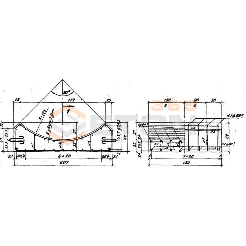 Блоки лекальные под цилиндрические звенья (Серия 3.501-59, шифр 1484 ) Блок 69