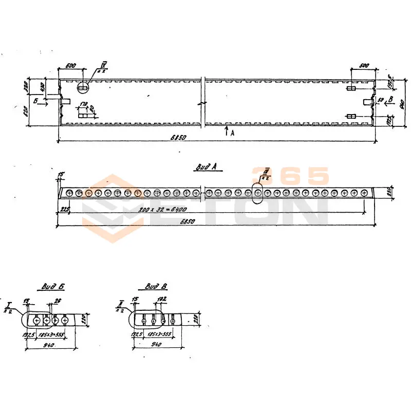 Плиты перекрытия многопустотные ПК шириной 1,0 метр Серия 1.141.1-3 ПК 68-9-11 ВрII-1