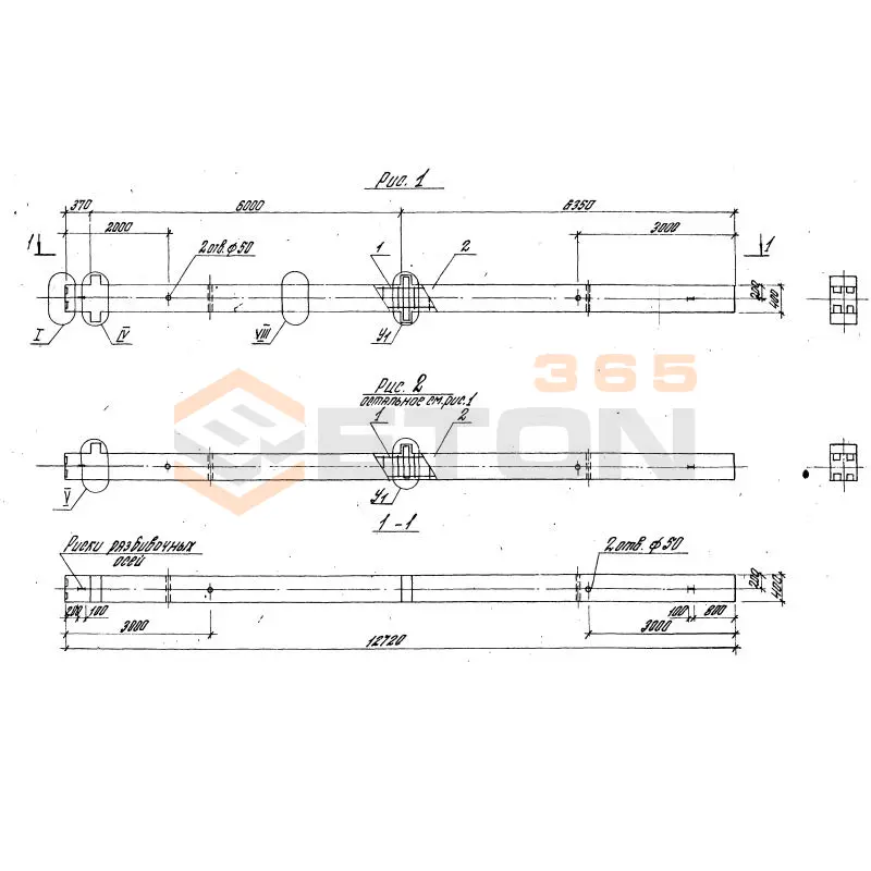 Колонны для зданий с высотой этажей 5,4 и 6,0 (7,2) м серия 1.020-1/87 ( 1.020.1-7, 1.020-1/83, ИИ 04-1, 1.020.1-3пв ) 2КБО 4-60-3,3
