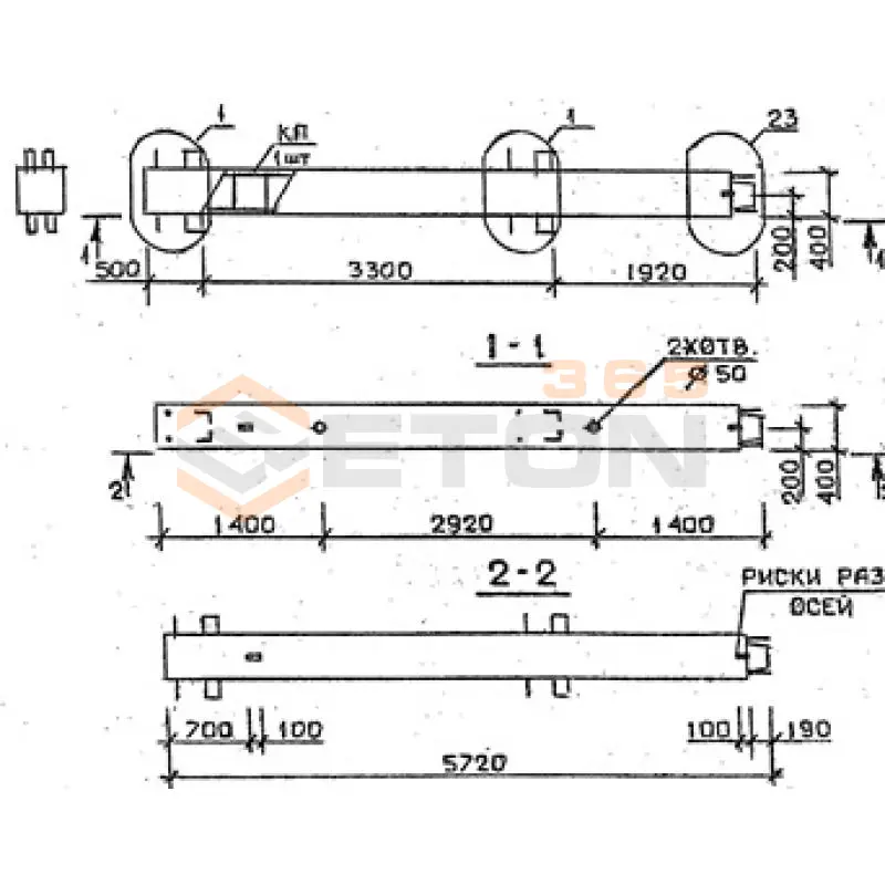 Колонны сечением 400х400 мм для зданий с высотами этажей 3,3 м Серия 1.020.1-2с/89 2КВ 33-57-4 с