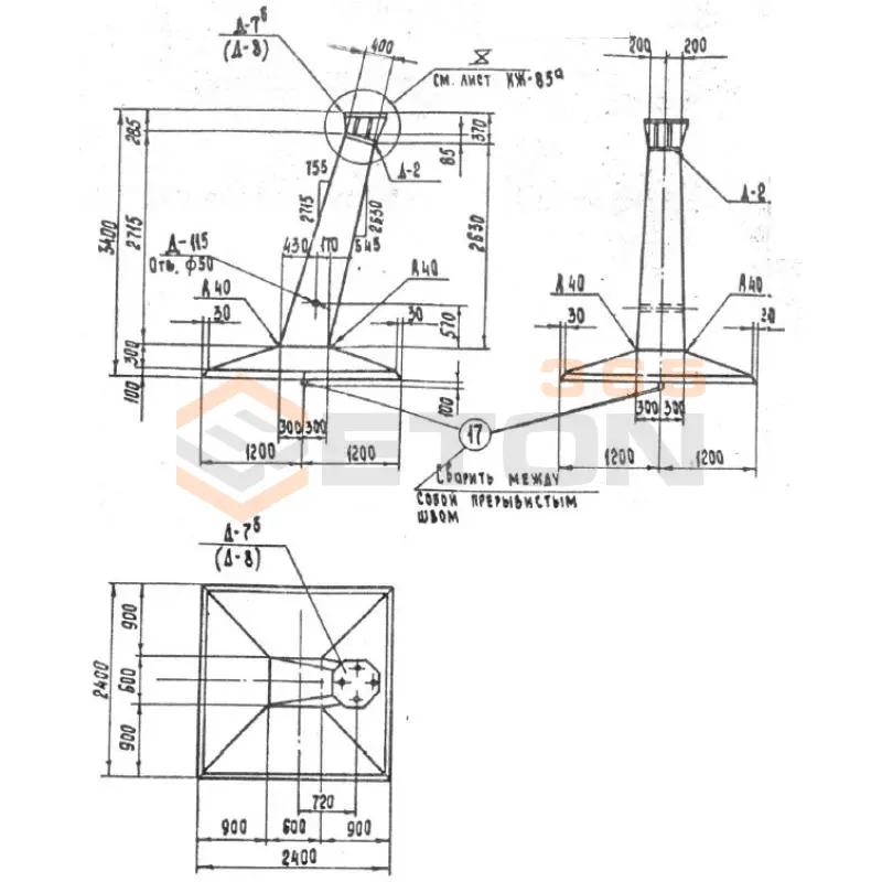 Фундаменты под анкерно-угловые опоры серия 3.407.1-144, 3.407-115 Ф 4 А-48