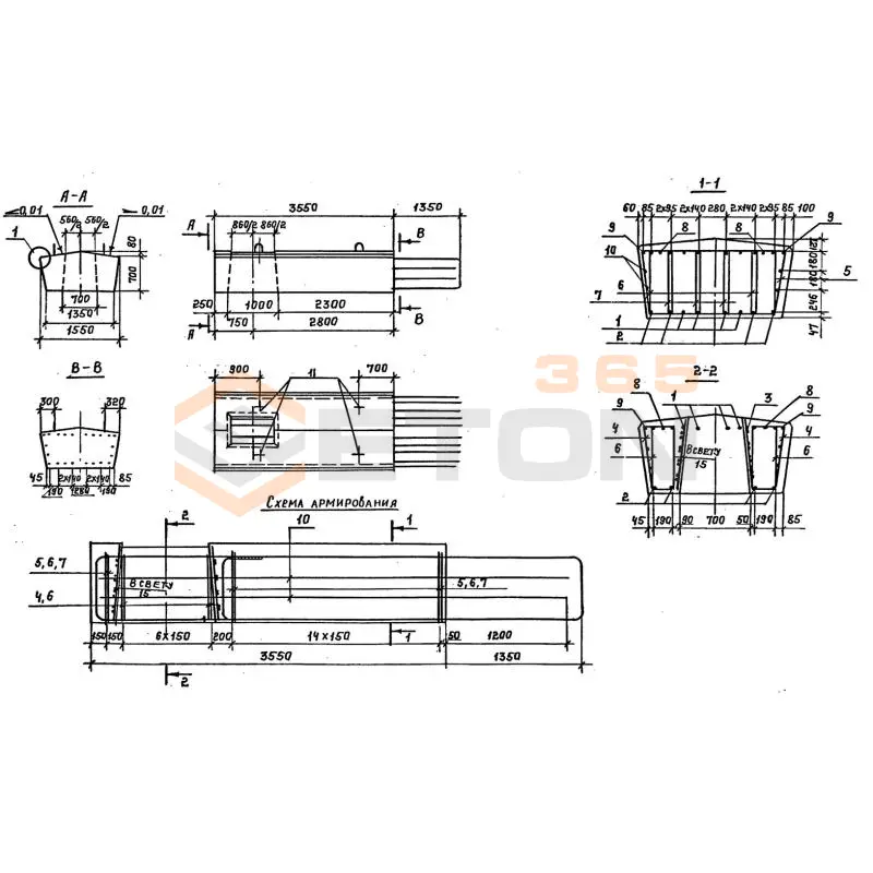 Блоки ригелей Серия 3.503.1-100 3РП 36-3 тАIII