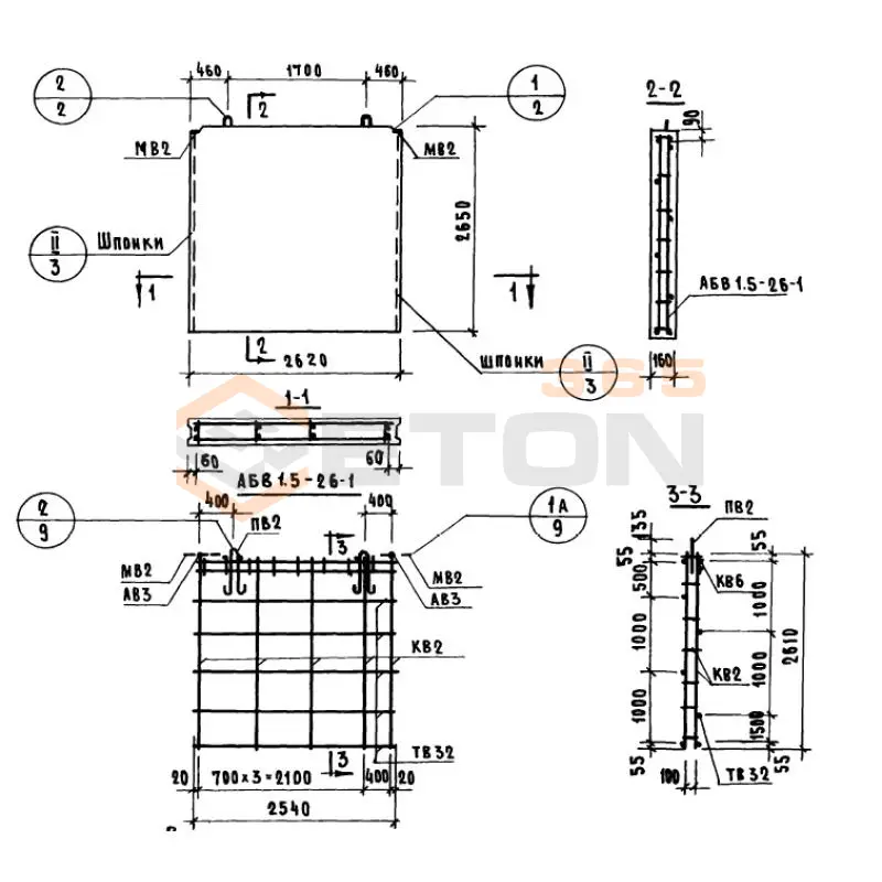 Панели внутренних продольных стен Серия 1.131-1 В 1,5-26-27-16-1