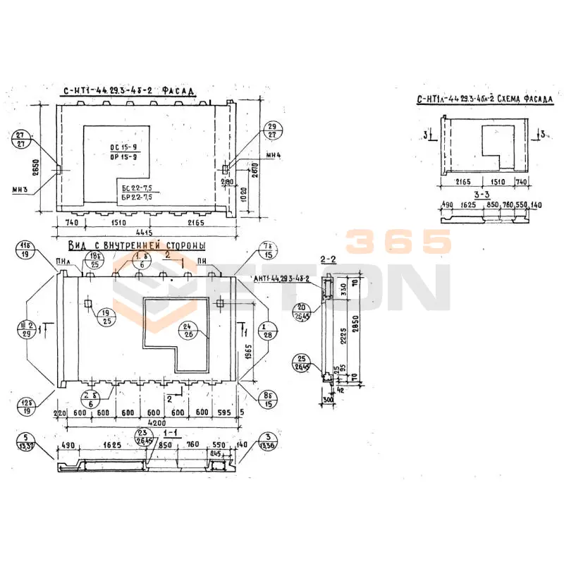 Панели наружных стен Серия 1.132.1-12с СНТ 1л-44-29-3-4бл-2