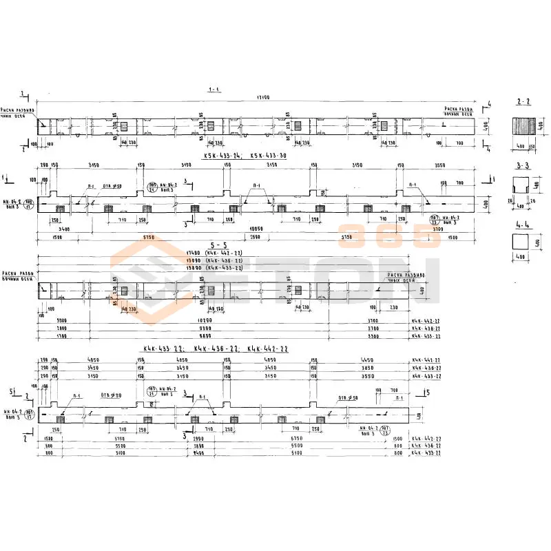 Колонны сечением 400х400 Серия ИИ 04-2 К5К 433-24