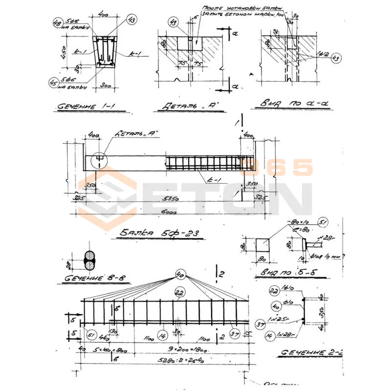 Балки фундаментные серия КЭ 01-15 ( КЭ 01-01 ) БФ 23
